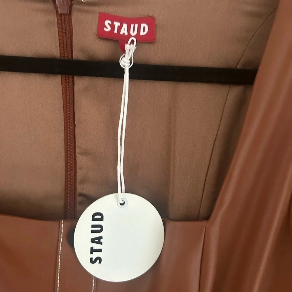 STAUD Oz Faux Leather Belted Dress Size Large - Picture 7 of 16